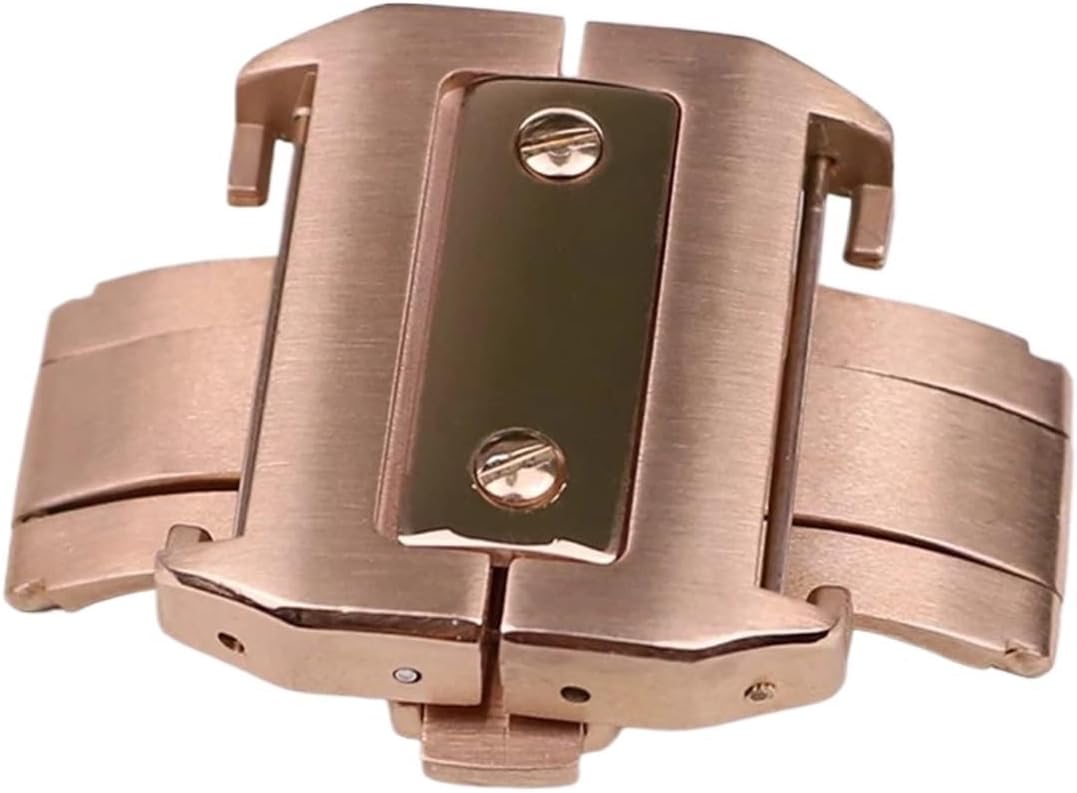 Butterfly Buckle Strap 18mm 21mm, 316L Stainless Steel Watch Accessory Fit for Santos Watch Buckle(Rose Gold Color 21mm)