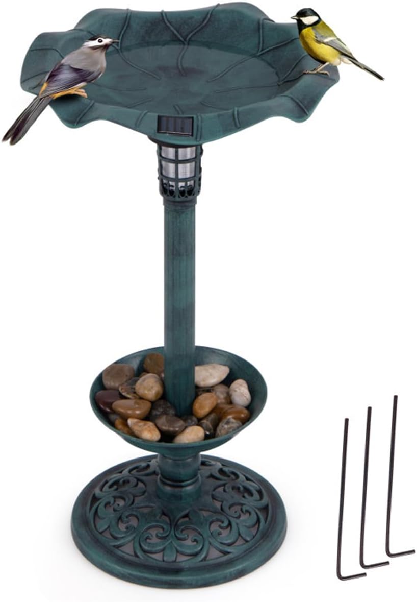 JHshop Birdbath for Outdoors Yard Outside Outdoor Garden Decoration Pedestal Base Stand - Bird Bath Backyard Birding Outdoor Décor, Garden Lawn Yard Decorations, Bronze, Green