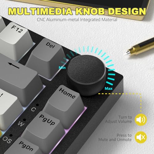 Image of ATTACK SHARK Ajazz Hot Swappable Mechanical Keyboard 75% Percent,TLK Custom Wired Keyboard Gaming with Rotary Knob,RGB Backlit,Gasket,NKRO,PBT Keycaps for Win /Mac,Moon Yellow Linear Switch