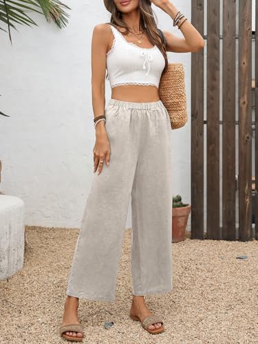 Women's Pure Linen Cropped Pants with 4 Pockets Capri Wide Leg Trousers 100% Linen Loose Fit3