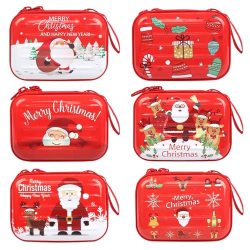 6Pcs Monederos de Navidad Caja Decorativa Pequeña Mini Caja de Auriculares 10 * 7 * 3cm Cajas de Hojalata, Cajas Regalos Navidad de Hojalata Bolsa de Monedas de Hojalata
