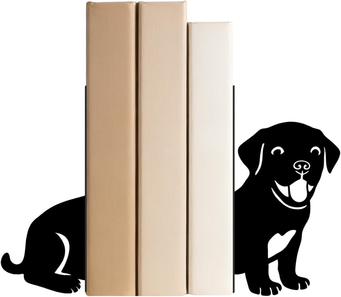 Book Ends, 1 Pair Cute Dog Metal Bookends, Creative Decorative Book Holders for Home Office Bookshelf, Dog Lovers Gifts, Library Desk Book Stopper for Shelves, Labrado