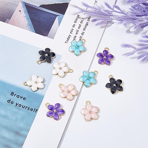 DICOSMETIC 150Pcs 5 Colors Enamel Flower Pendants Cherry Blossom Pendants Floral Theme Charms Gold Plated Flower Charms Blossom Dangle Charm Alloy Pendants for Jewelry Making - Image 4