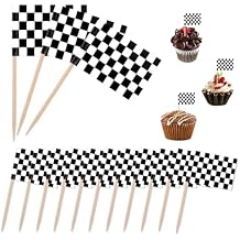 Grevosea 96 Pack Checkered Black and White Racing Toothpick Flag Race Car Small Toothpick Mini Stick Cupcake Toppers Fruit Cupcakes Toppers Food Stick Flags Decorations for Party Bar Sport Events