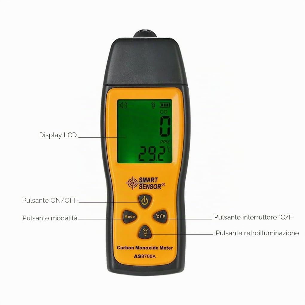 Misuratore di monossido di carbonio AS8700A, sensore intelligente, misuratore di CO, 1000 ppm, analizzatore di CO, rilevatore di monossido di carbonio, rilevatore digitale di perdite di CO