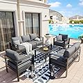 UDPATIO Oversized Aluminum Patio Furniture Set, Modern Metal Outdoor Patio Conversation Sets, Patio Sectional Sofa Set w/ 5 Inch Cushion for Patio Poolside, Deck, Grey (Include 4 Sofa Cover)