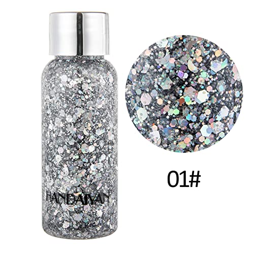 Sliver Body Glitter Gel For Women & Girls, Glitter Eyeshadow, Easy To Apply&Remove Mermaid Sequins Chunky Glitter For Body Face Hair Nails, Festival Glitter Halloween Costume Makeup(#01 Sliver) #TOP1
