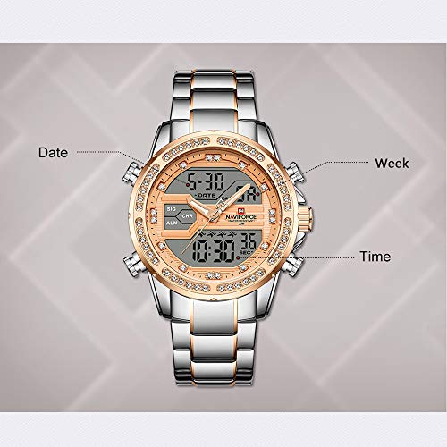 Adaskala NAVIFORCE Quartz Digital Eletrônico Masculino Relógio Dual Time Data Semana Display Backlig