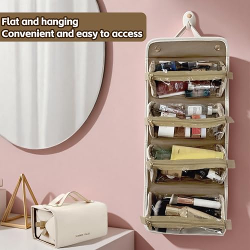 YDR Travel Makeup Bag 4-in-1 Roll-Up,Capacity Cosmetic Bag for Women Portable Pouch Case Toiletry Bag Storage Organizer With 4 Detachable Removable2