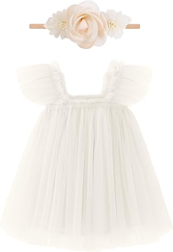 Baby Girl First Birthday Outfit Cake Smash 1st Birthday Dress with Flower Headband