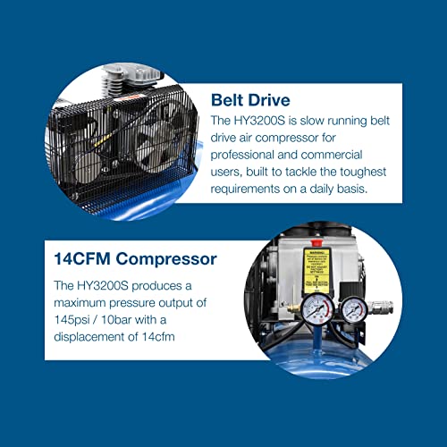 Hyundai 3HP 200 Litre Electric Air Compressor with 145PSI Belt Drive, 14CFM, 230v Motor Single-Phase Steel Compressor 2.2kw/2200w 5 Hyundai 3HP 200 Litre Electric Air Compressor with 145PSI Belt Drive, 14CFM, 230v Motor Single-Phase Steel Compressor 2.2kw/2200w - Image 5