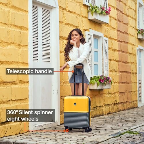 Image of Nasher Miles Istanbul Hard-Sided ABS and PC Cabin Luggage 20 inch | 55cm | 8 Wheels Small Trolley Bag for Travel | Suitcase (Yellow Grey)