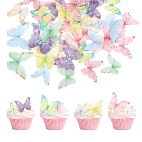40 PCS Butterfly Cake Decorations 7 Styles Colored Butterfly Cake Decorations Fantasy Simulated Butterflies Cakes Topper for Wedding Birthday Party Decorating Supplies