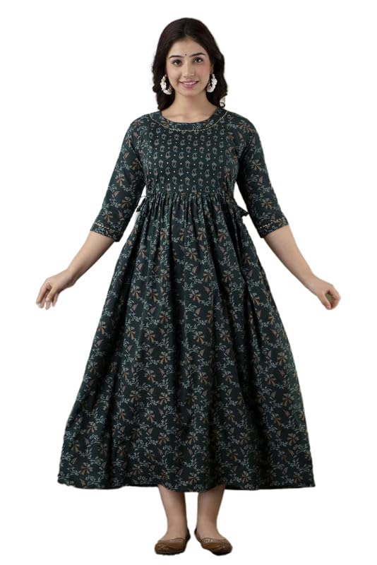 Women Cotton Printed Maternity Gown | Western Dress with Zippers for Nursing Pre and Post Pregnancy Kurta | Feeding Kurti | Grey | XL-image-45