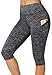 FITTOO Capri Running Donna con Tasche Pantaloni Yoga Leggins 3/4 Sportivi Leggings da Corsa Vita Alta Corti Fitness Gym Grigio M