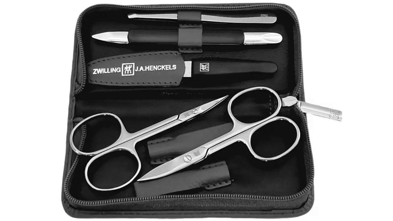 Zwilling – Maniküre Set 5-teilig - Manicure - Nagelschere - Pinzette - Nagelpflege - Reißverschluss-Etui - Leder-Etui - 13,8 x 6,5 x 2,5 cm - schwarz