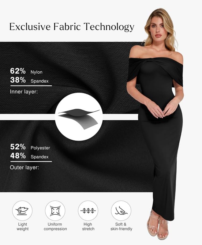 Image of Popilush Off The Shoulder Maxi Dress Wedding Guest Formal Dresses for Women Sleeveless Bodycon Long Shapewear Prom Dress