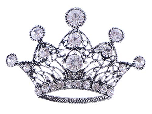 Image of Alilang Silvery Tone Shine Pink Crystal Rhinestones Princess Queen Crown Brooch Pin Pendent