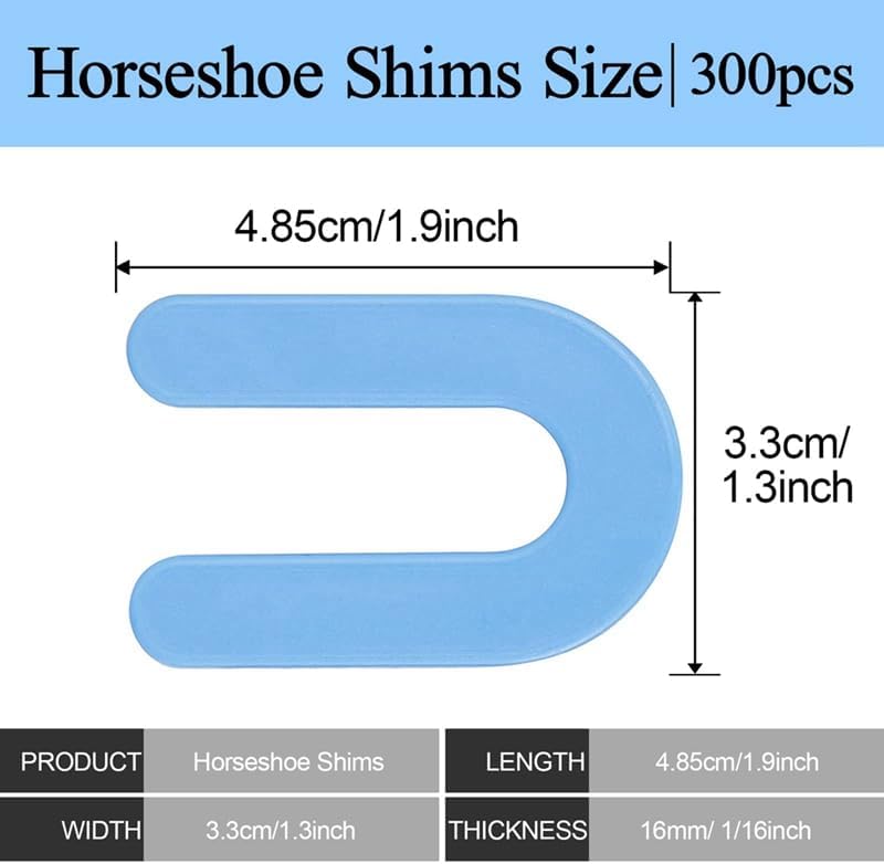 1/16 Inch Shims Structural Horseshoe U Shaped Tile Shims For Leveling 300 Pieces, Blue - (Color: Blue)