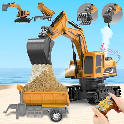 Image of RC JCB Toy Excavator for Kids - 1:22 11-Channel Metal Remote Control Construction Vehicle with Lights, Sounds & 360 Rotation Yellow Digger Truck (Ages 6-12)
