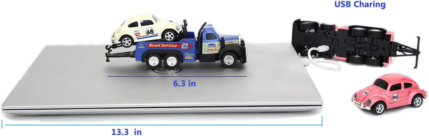 Mini Rc Truck,Tow Trucks Toy with Mini Metal Car Set 2PCS,City Service Vehicle Remote Control Tow Truck Toys for Kids Boys Gifts 3-5 4-7 8-12 Years Old, 1:64 Scale Cars Trailer Toy with Light (Pink)