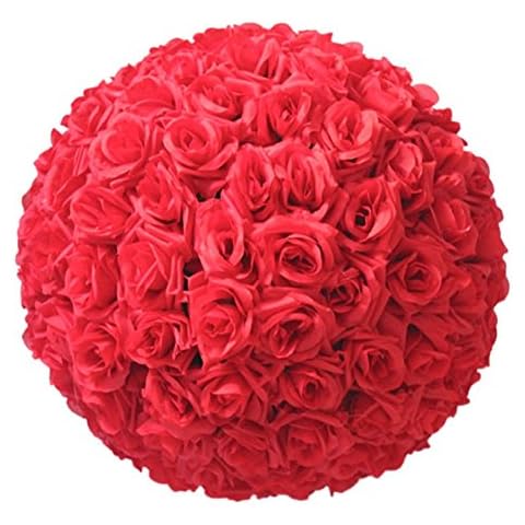 Fixuk Artificial Rose Silk Flower Ball Wedding Party Hanging Decoration (Red) Cover