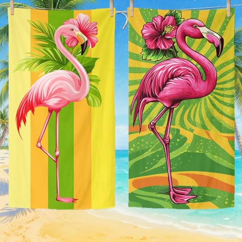 Toalla Playa 70x140 cm Toallas de Playa Microfibra ,Toallas Baño Grandes, Secado Rápido Absorbente Suave Sin Arena Compacta Beach Towel para vacaciones Picnic Piscina Esencial con Bolsa Flamenco Q-186