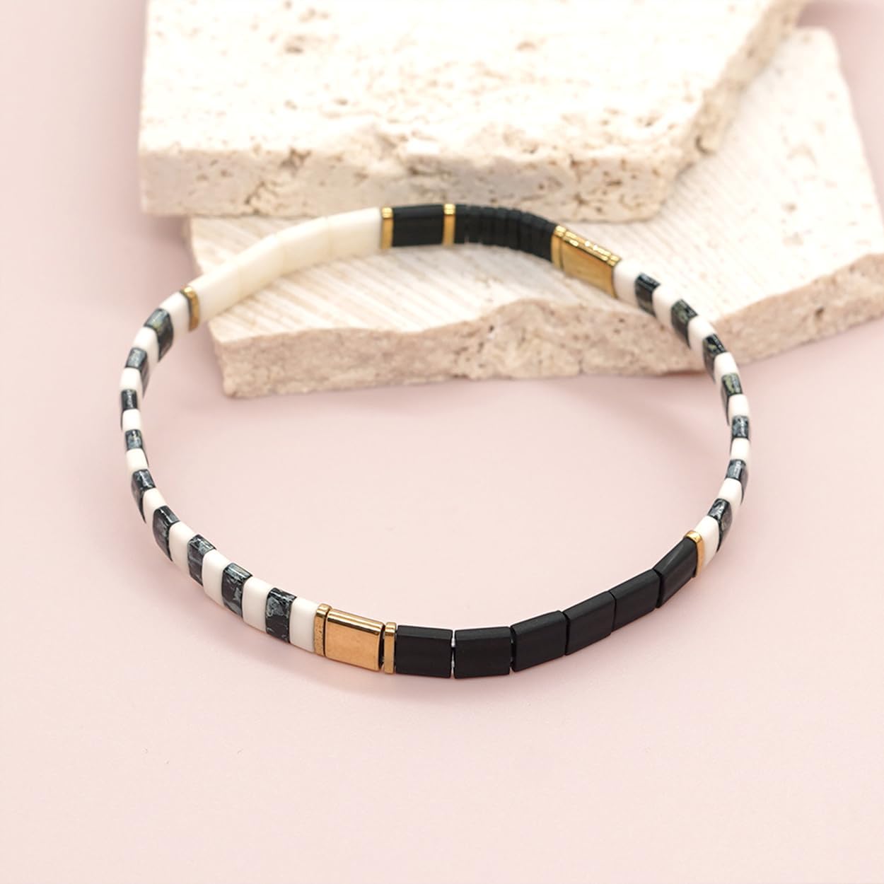 Tila Beaded Stretch Strand Bracelets for Women, Cute Boho Stackable Handmade Colorful Mixed Flat Square Beads Elastic Beach Surfer Bracelet Trendy Jewelry Friend Gift - Image 5