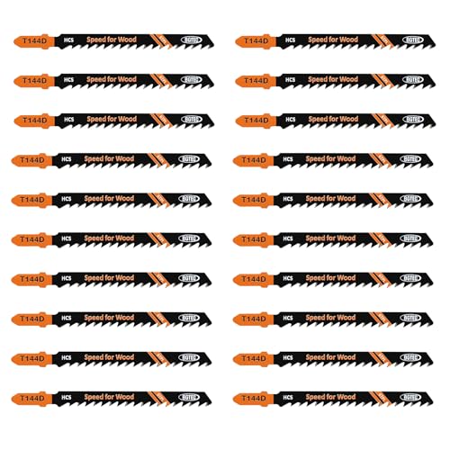 20PCS T Shank Jigsaw Blades Set - BGTEC HCS(SK5) Jig Saw Blades for Wood, Plastic Cutting(T144D)