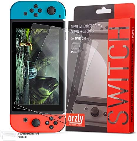 Orzly Glass Screen Protectors Compatible with Nintendo Switch - Premium Tempered Glass Screen Protector Twin Pack [2X Screen Guards - 0.24mm] for 6.2 Inch Tablet Screen on Nintendo Switch Console