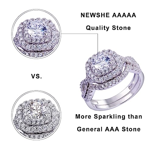 Newshe Wedding Band Engagement Ring Set for Women 925 Sterling Silver 1.8Ct Round White AAAAA Cz Size 4-134
