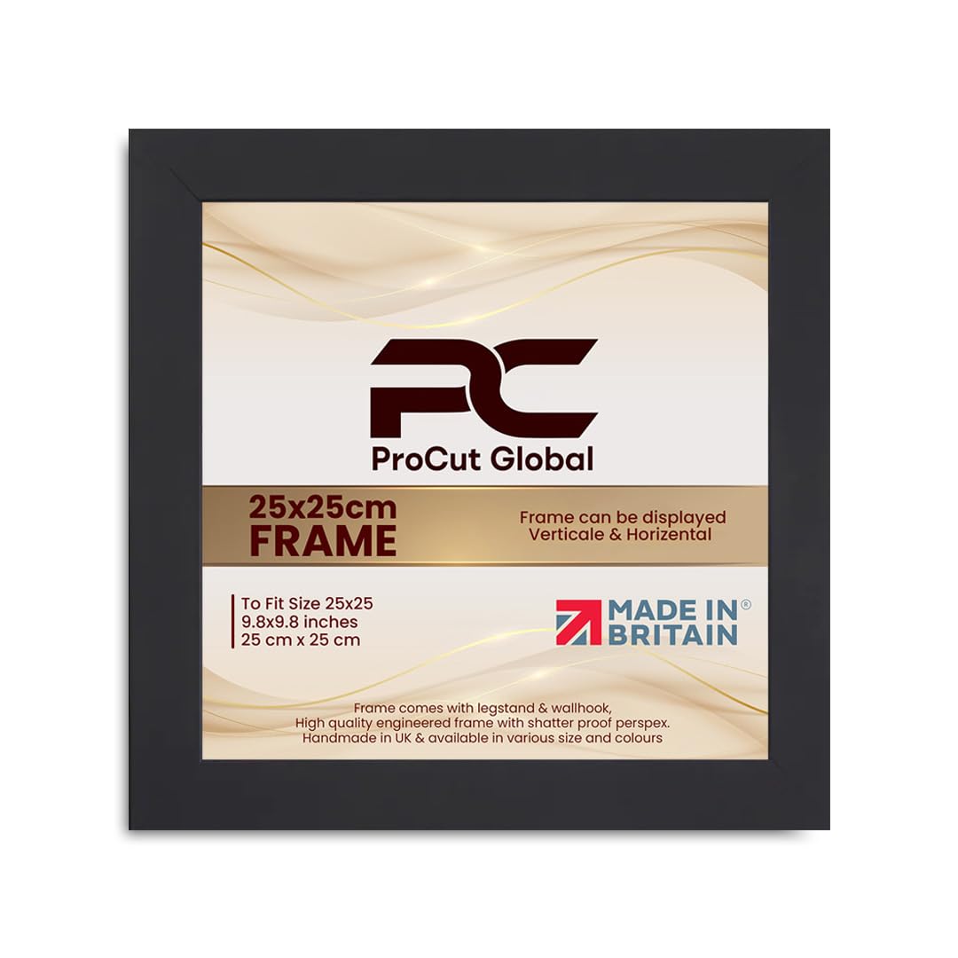 Procut Global 25X25CM Matt Black Picture Frames - Modern Wooden Photo Frame with Shatterproof Perspex for Wall or Tabletop - Perfect for Posters, Certificates, Prints - Sizes & Colors Available — image 1