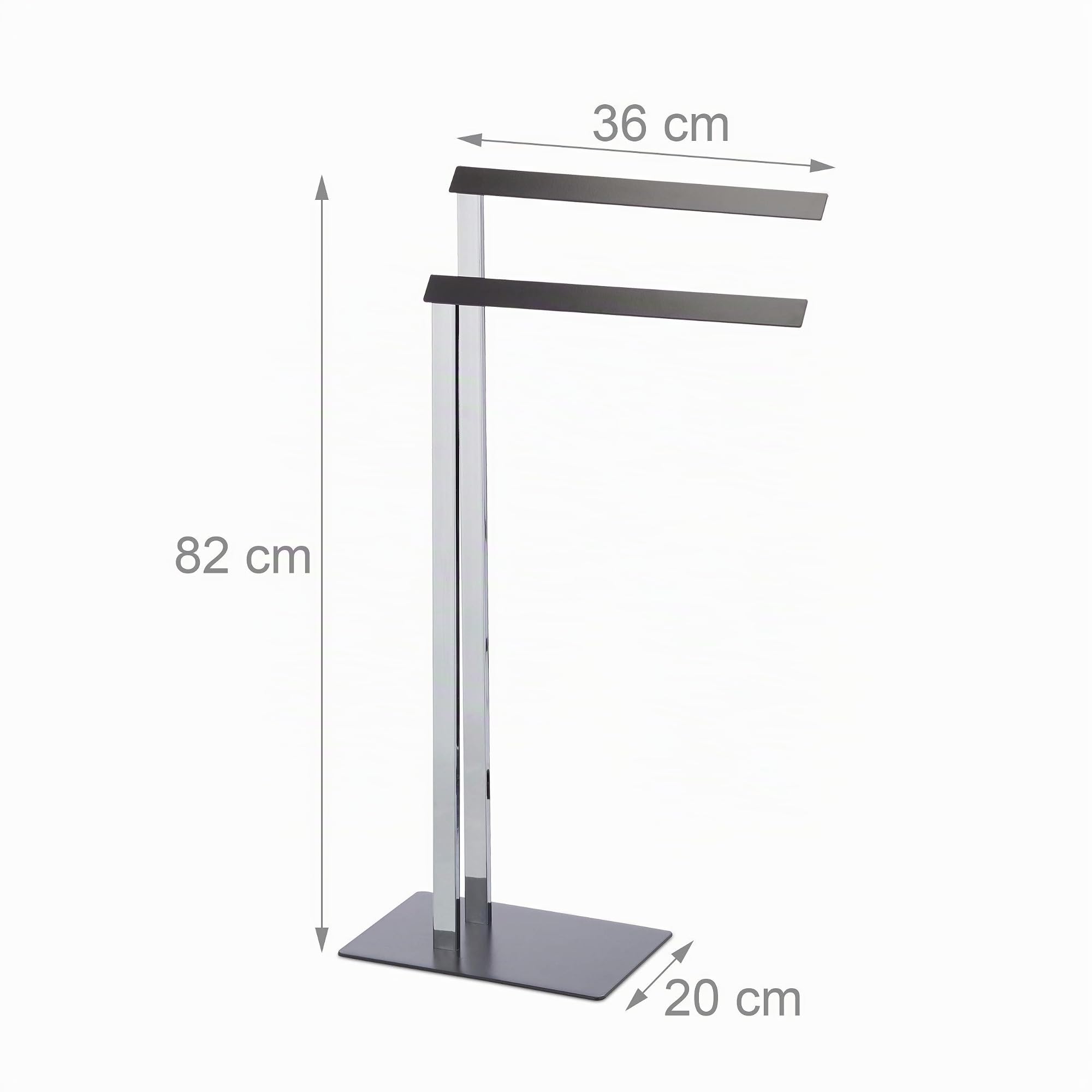 Relaxdays Anthracite Porte Pied, Support pour Serviettes de Bain 2 Barres, 82 x 46 x 20 cm, Chrome, Acier