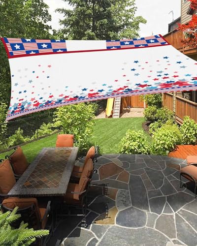Boanket Sun Shade Sail 14' x 18', 4th of July Large Heavy Duty Outdoor Shades Sun Screen, Blue Red Star Independence Day Striped Shade Cloth for Patio Deck Terrace Garden Lawns Beach Backyard