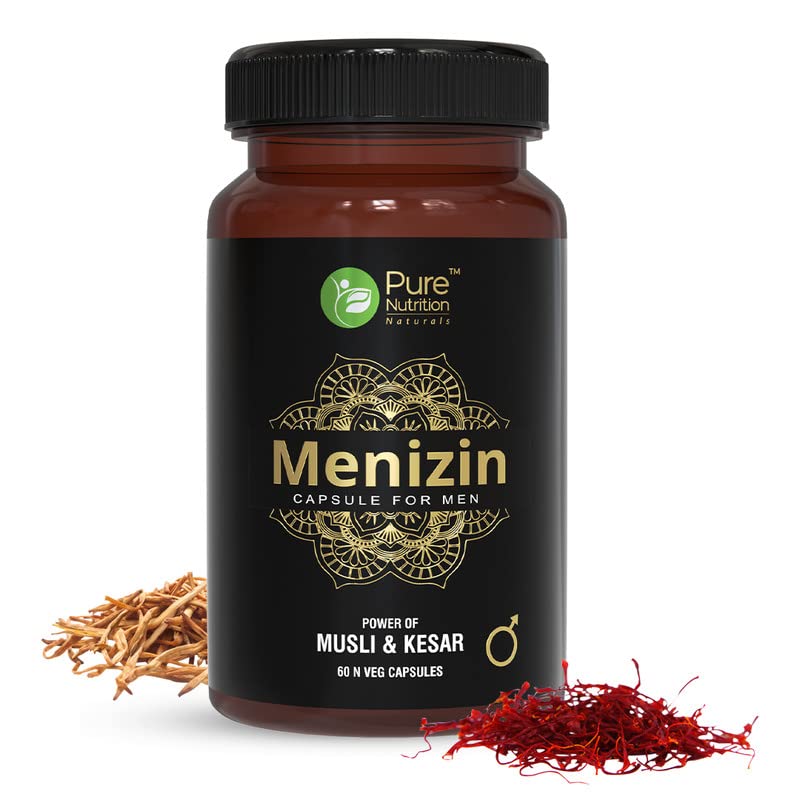 Image of Pure Nutrition Menizin Capsules for Men with Musli, Kesar, Gokshura & Kaunch Beej | Men's Wellness Supplement for Energy, Stamina, Strength & Daily Vitality | Ayurvedic Herbal Supplement | 60 Veg Capsules