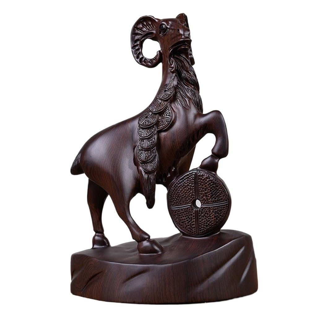 ATREDESES Office Decor Wooden Carving Sheep Ornament Sheep Mahogany Wood Carving Crafts Home Decorations Home Decor(5.9in)