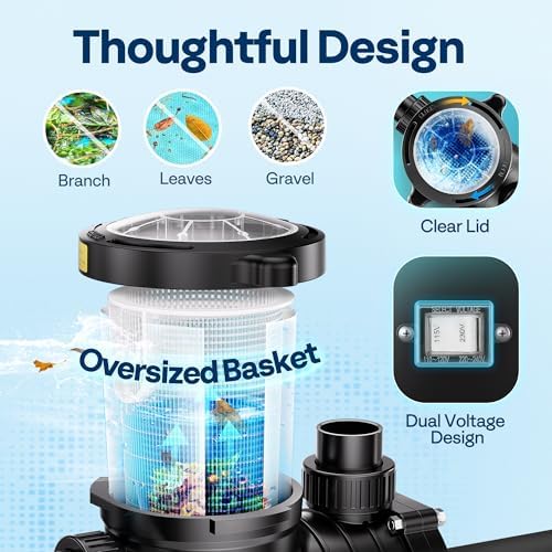VIVOHOME 2.0HP 6800GPH Dual Voltage Pool Pump, Self-Priming Energy Saving, 1.5" & 2" Inlet w/Strainer Basket for in/Above Ground Pools - 3