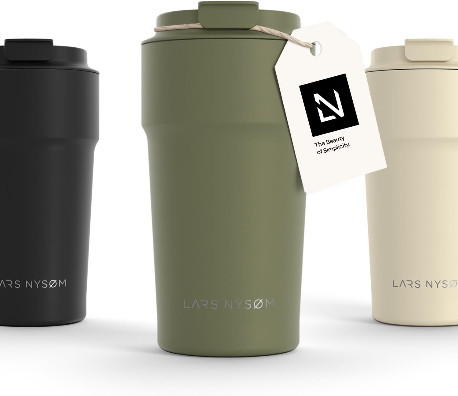 LARS NYSØM Thermo Coffee Mug to go 17oz | Travel Mug 0.5 Liter with Insulation | Leak Proof Stainless Steel Thermal Tumbler for Coffee and Tea on the Go (Olive Green, 17oz)