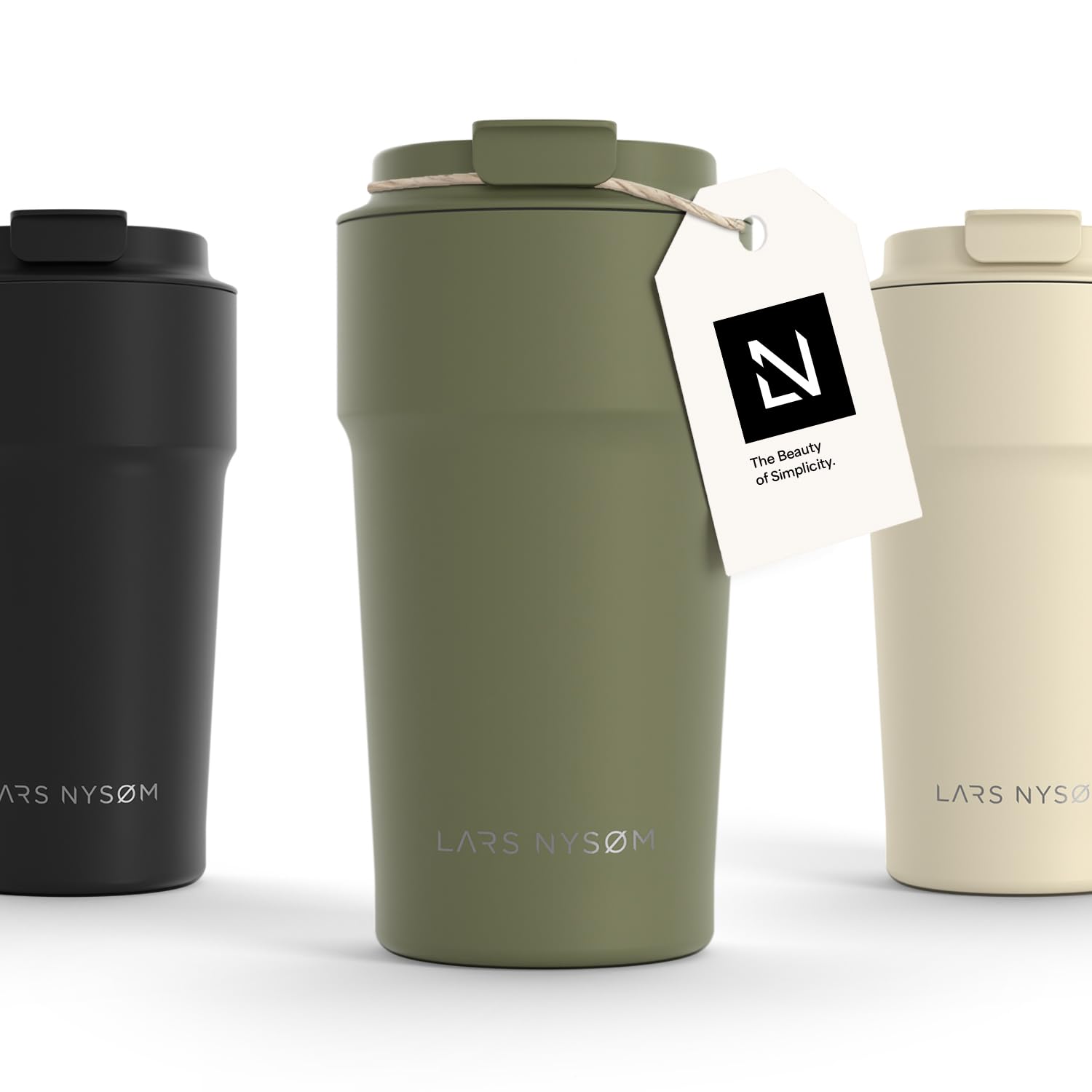 LARS NYSØM Thermo Kaffeebecher to go 500ml | Travel Mug 0,5 Liter mit Isolierung | Auslaufsicherer Edelstahl Thermobecher für Kaffee und Tee unterwegs | Teebecher (Olive Green, 500ml)