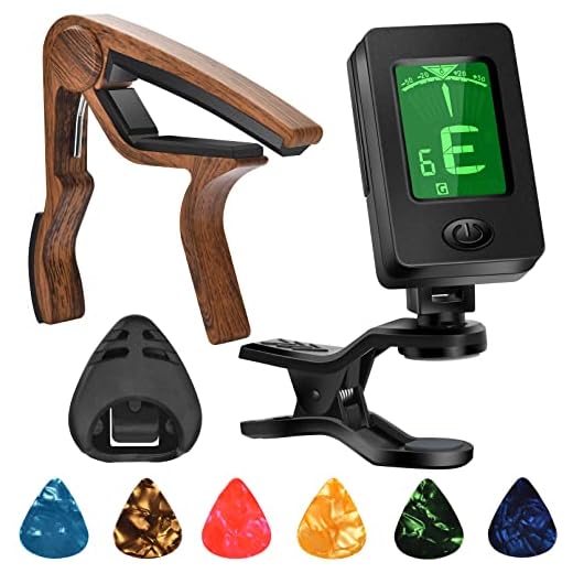 Capo de Guitarra con Afinador - Selección de Instrumentos para Guitarra Acústica, Violín y Bajo - Liberación Rápida sin Zumbido