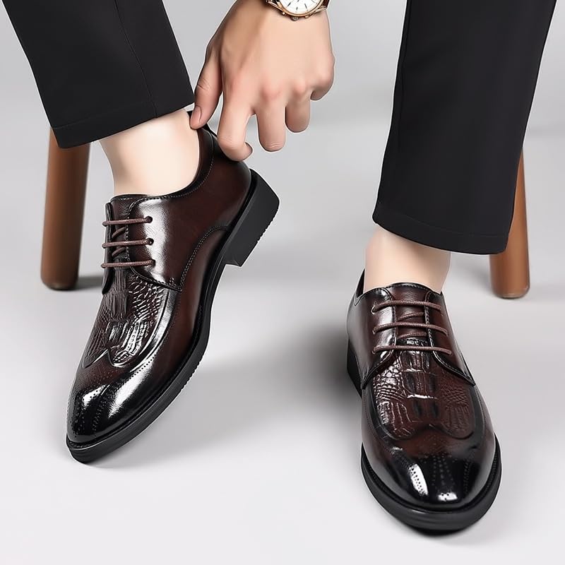 Men's Fashion Casual Oxford Shoes, Dress Lace-Up Shoes for Men, Pointed Burnished Toe Leather, Non-Slip Rubber Sole, Anti-Slip Business Shoes3