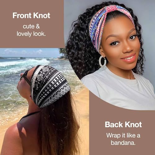 Image of Awumbuk Wide Headbands for Women Knotted No Slip Head Bands Soft Turban Headband Hair Accessories Boho African Solid Color Head Wraps for Women Yoga Workout (Retro)