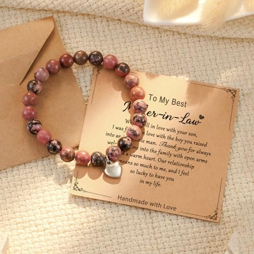 HGDEER Natural Stone - Promotes Calm, Positive Energy, and Offer Protection, Pink Zebra Jasper Bracelet Perfect Mother Day Gift with a Heartfelt Quote Card3