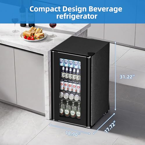 Image of Antarctic Star Beverage Refrigerator - Mini Fridge for Soda Beer or Wine,Small Drink Dispenser, For Office or Bar with Adjustable Removable Shelves,Convertible Door (3.2Cu.ft)