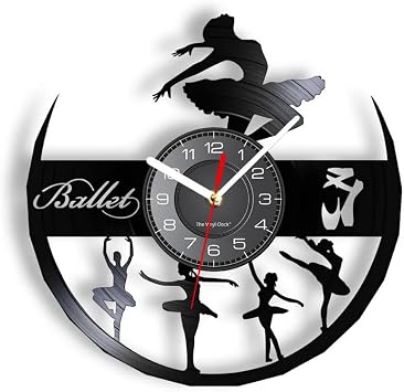 12 inch Clock Wall Decor Ballerina Girl Nursery Girls Room Wall Art Decorative Wall Clock Watch Dancing Girls Vinyl Record Wall Clock Ballet Dancers Gift for Room Decor