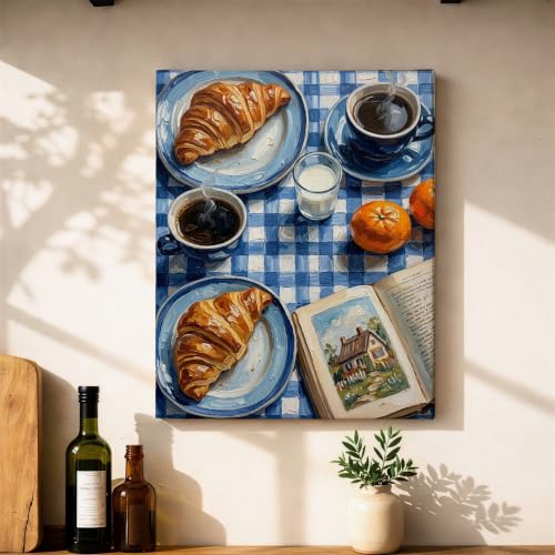 Cuadro decorativo rústico de croissant e impresiones artísticas para pared de cocina y restaurante