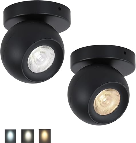 Foco de techo LED regulable, 10W 3CCT 3000K-6000K seleccionable, CRI90+ 24 sin parpadeo 350 foco pivotante, foco de acento direccional, luz