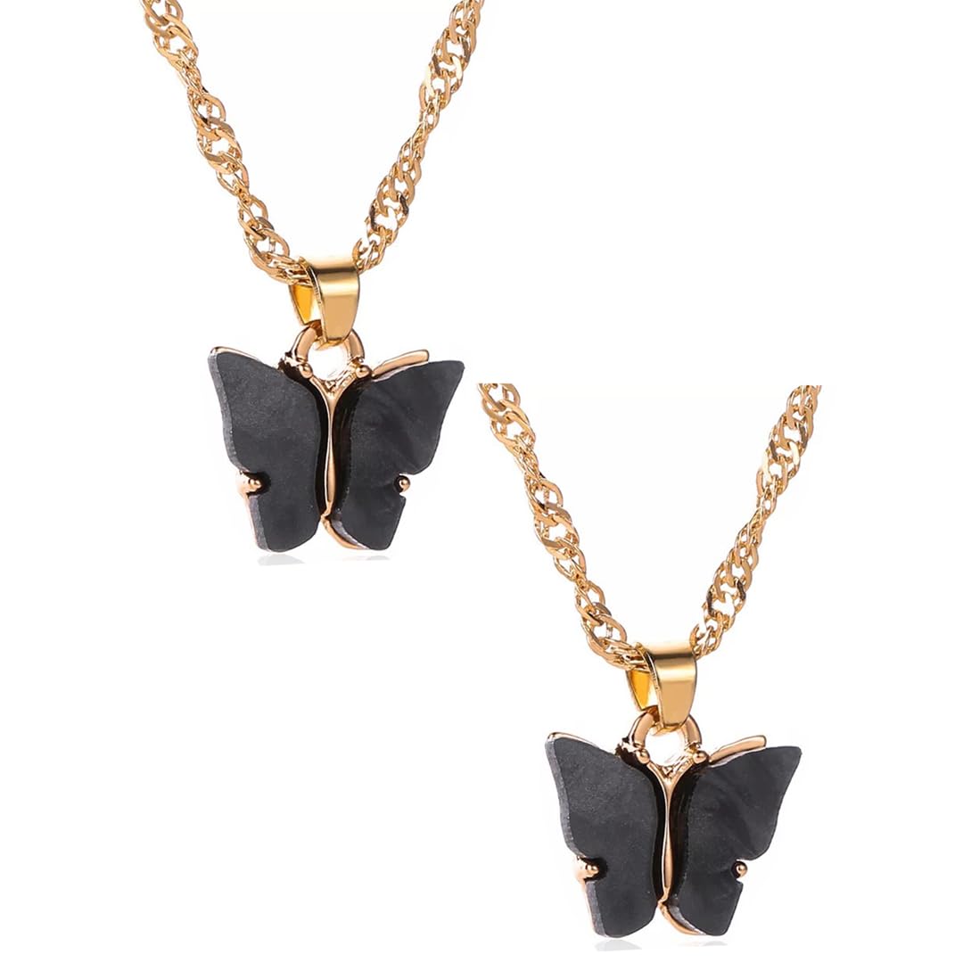 Vembley Combo of 2 Gold Plated Black Mariposa Pendant