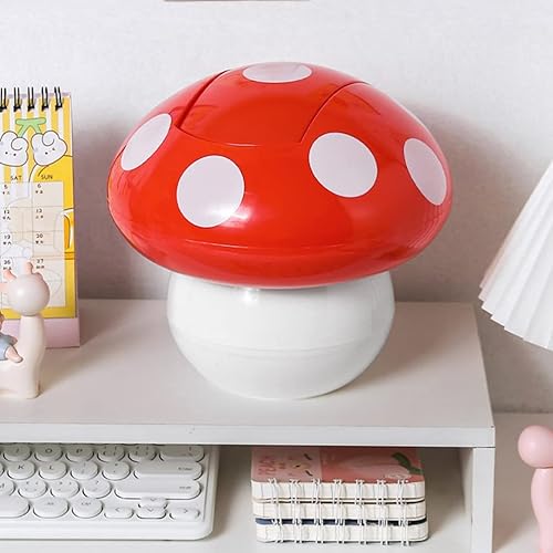 Miniatura 7 de Cabilock Decoración de oficina con diseño de hongos, mini bote de basura con tapa, adorable basurero de escritorio, cesta de basura para baño,