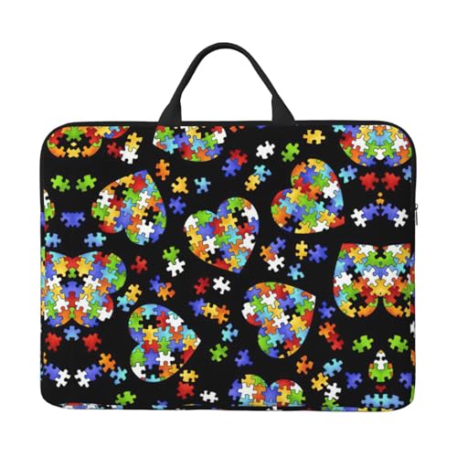 Autism Awareness Puzzle Pieces Heart print Durable Travel Laptop Bag HandBag Shockproof Carrying Bag Briefcase for 14inch Laptop Notebook